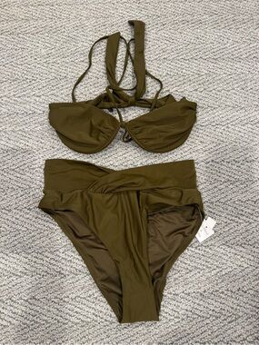 Caroline Constas Olive Twist High-Waist Bikini Set